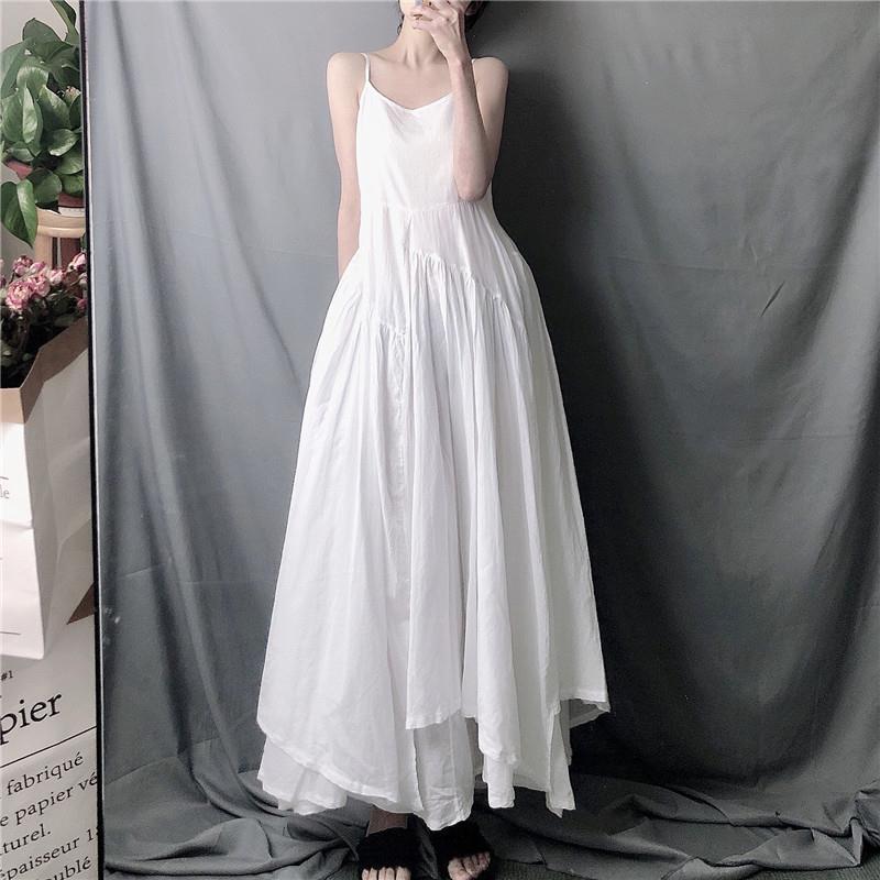 Super Long Irregular Swing Suspender Skirt