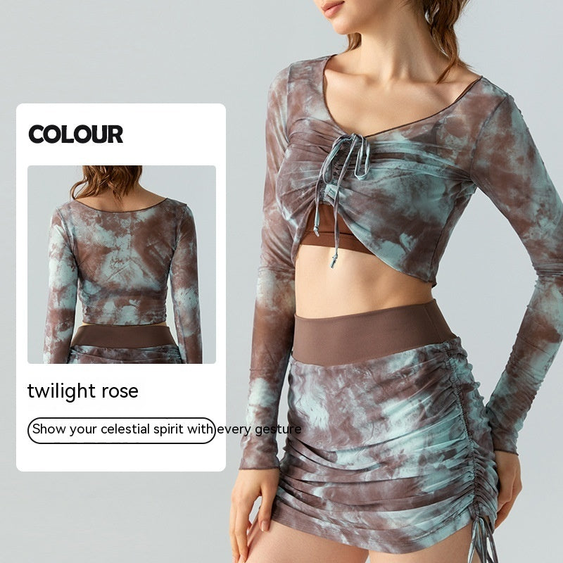 Top Printed Mesh Long Sleeve Sports Blouse For Women