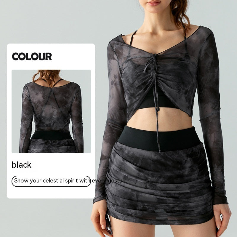 Top Printed Mesh Long Sleeve Sports Blouse For Women