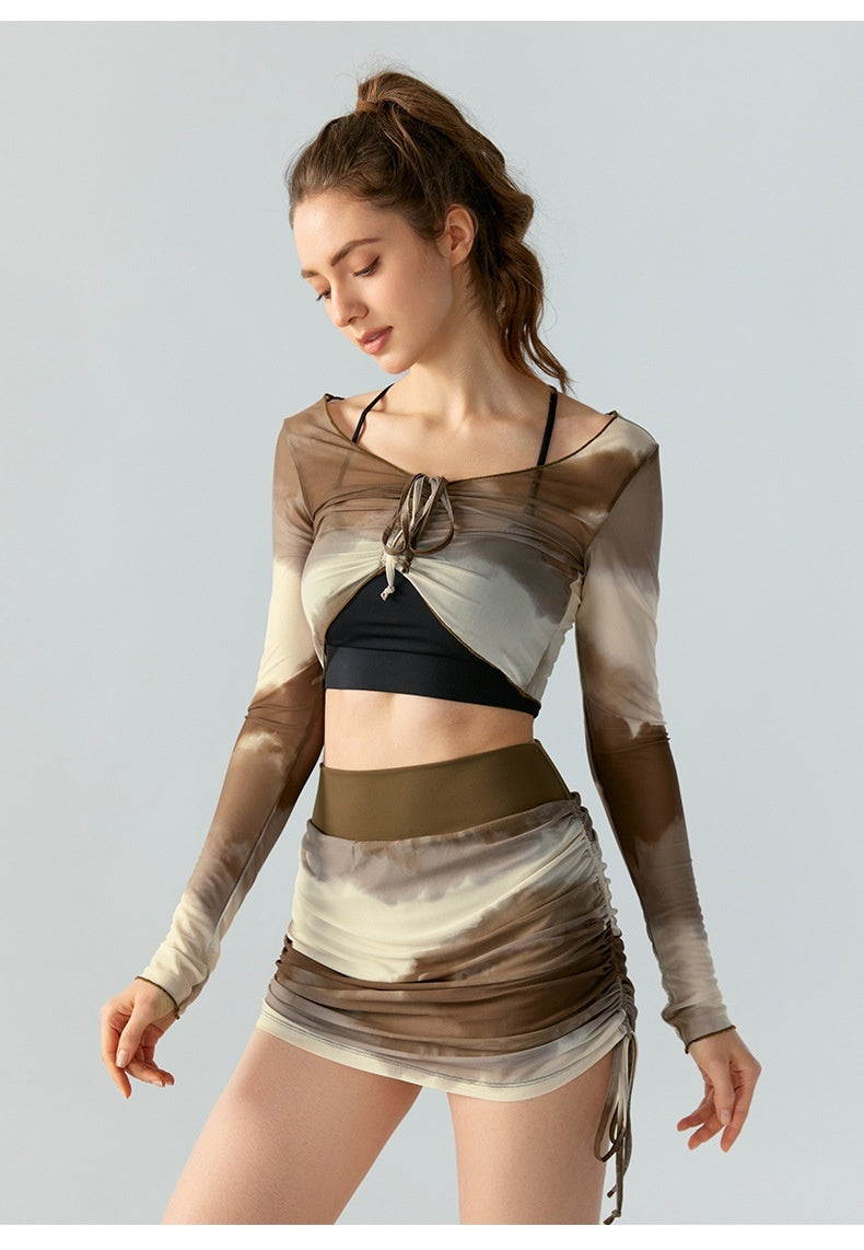 Top Printed Mesh Long Sleeve Sports Blouse For Women