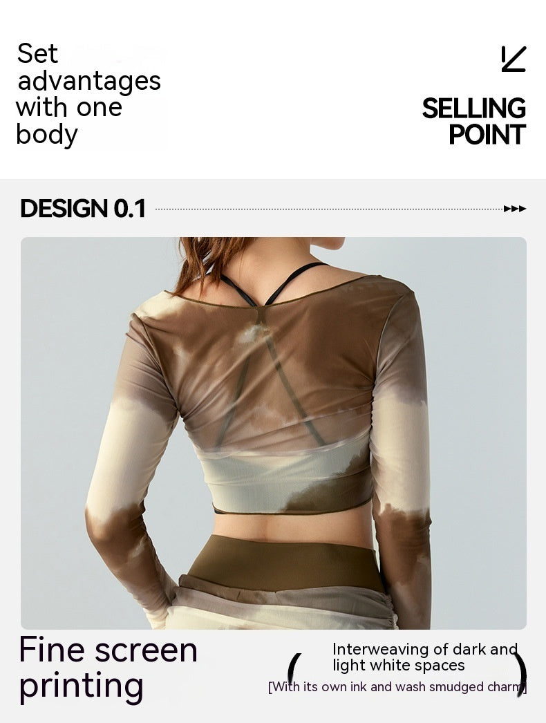 Top Printed Mesh Long Sleeve Sports Blouse For Women