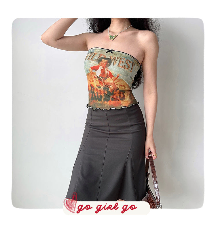 Short Print Tube Top Flat Mouth Wrapped Chest Outer Wear Vest