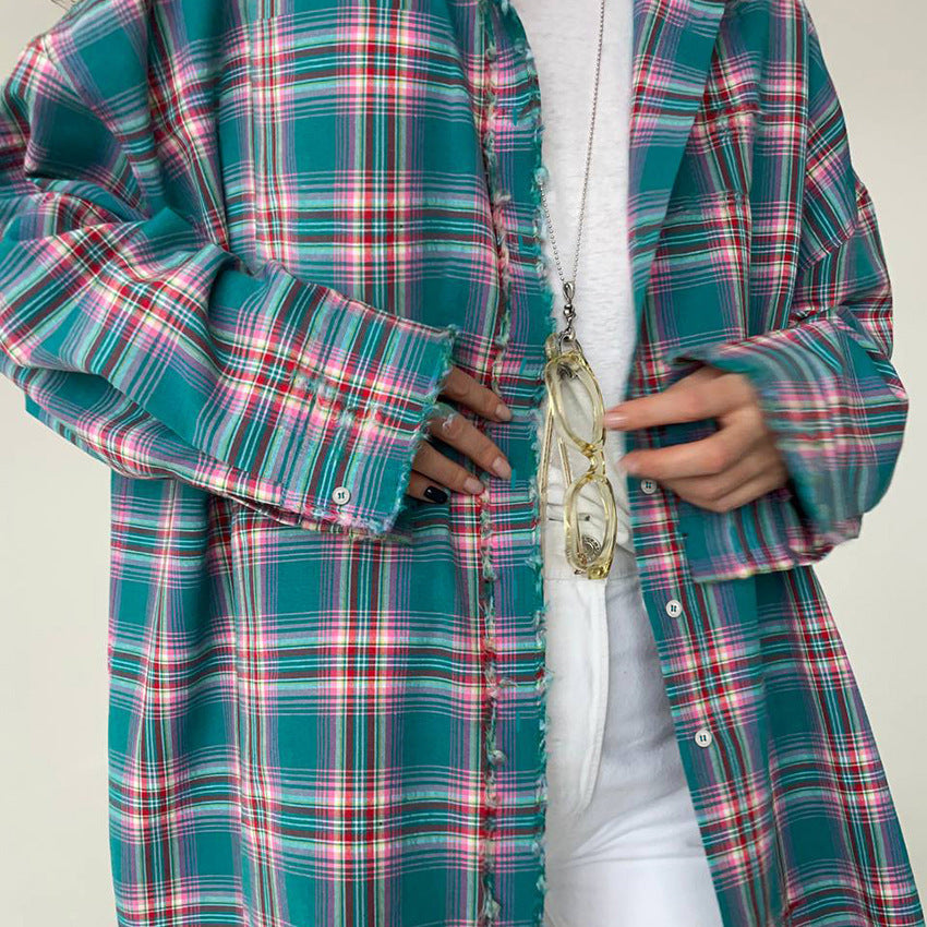 Retro Fashion Color Contrast Plaid Shirt