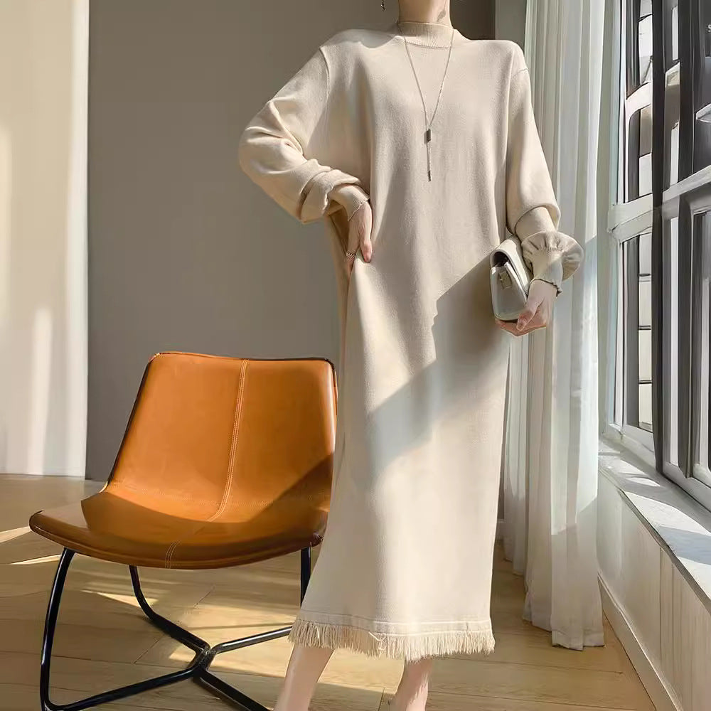 Half Turtleneck Tassel Design Knitted Dress