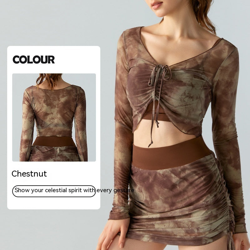 Top Printed Mesh Long Sleeve Sports Blouse For Women