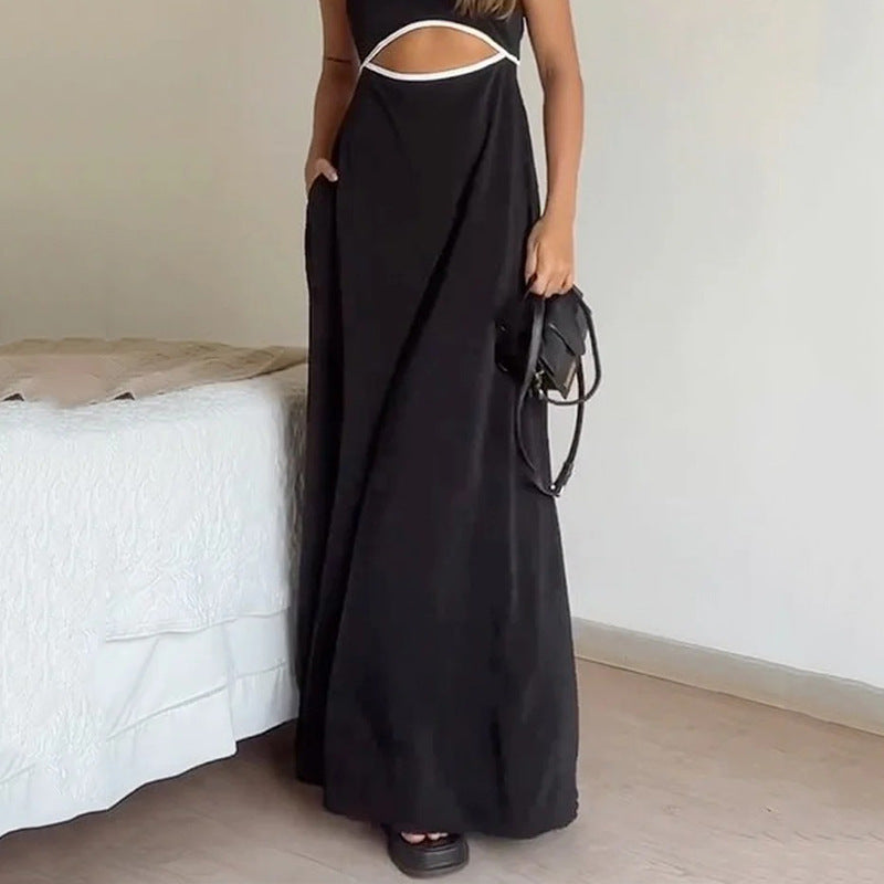 Women's Elegant Sleeveless Hollow Solid Color Dress