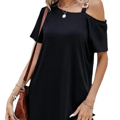 Women's Asymmetric Collar Split Short Sleeve Dress