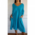Spring And Summer Loose-fitting Plus Size V-neck Mid-length Dress