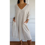 Spring And Summer Loose-fitting Plus Size V-neck Mid-length Dress