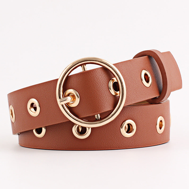 Round Buckle Wide Belt Hollow Air Hole Women's Belt All-match Fashion Air Hole Belt Female Now