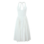 French Hepburn Style V-neck Halter Floral Sleeveless Dress