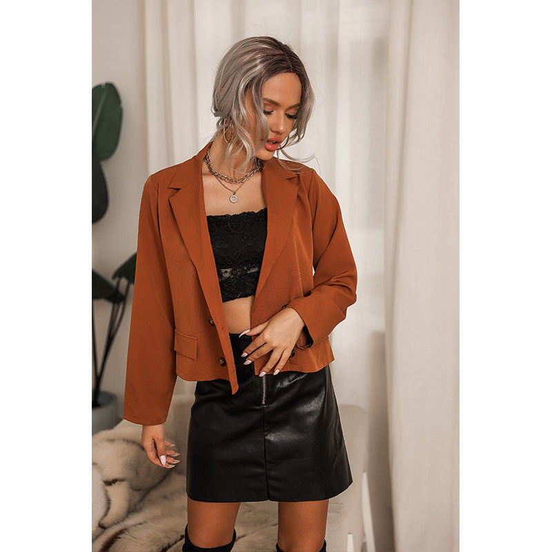 Women's Small Coffee Color Vintage Suit Short Jacket