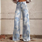 Women's 3D Printed Straight Casual Wide-leg Pants