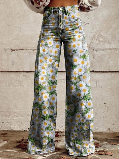 Women's 3D Printed Straight Casual Wide-leg Pants