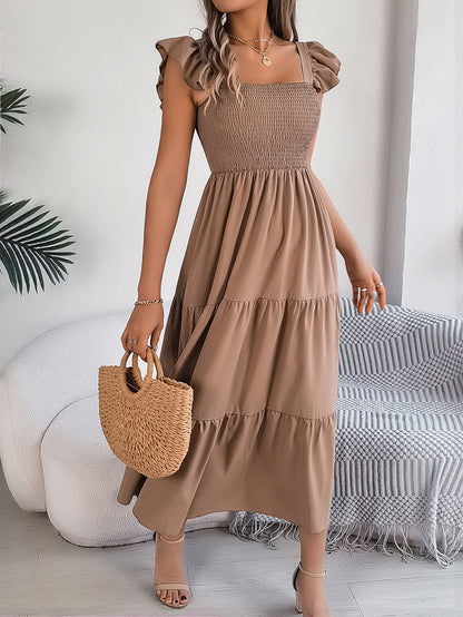 Summer Dress Casual Women's Sleeveless Mid-length Dress Pleated Long Layered Dress