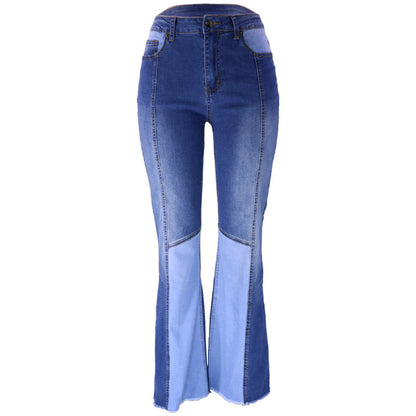 Women's Contrast Color High Waist Wash Fashion Flared Jeans