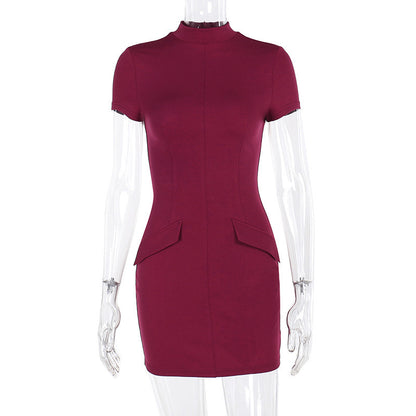 Solid Color Simple And Tight Waist-tight Dress