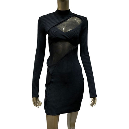 Black Cut-out Slim Fit Patchwork Temperament Dress