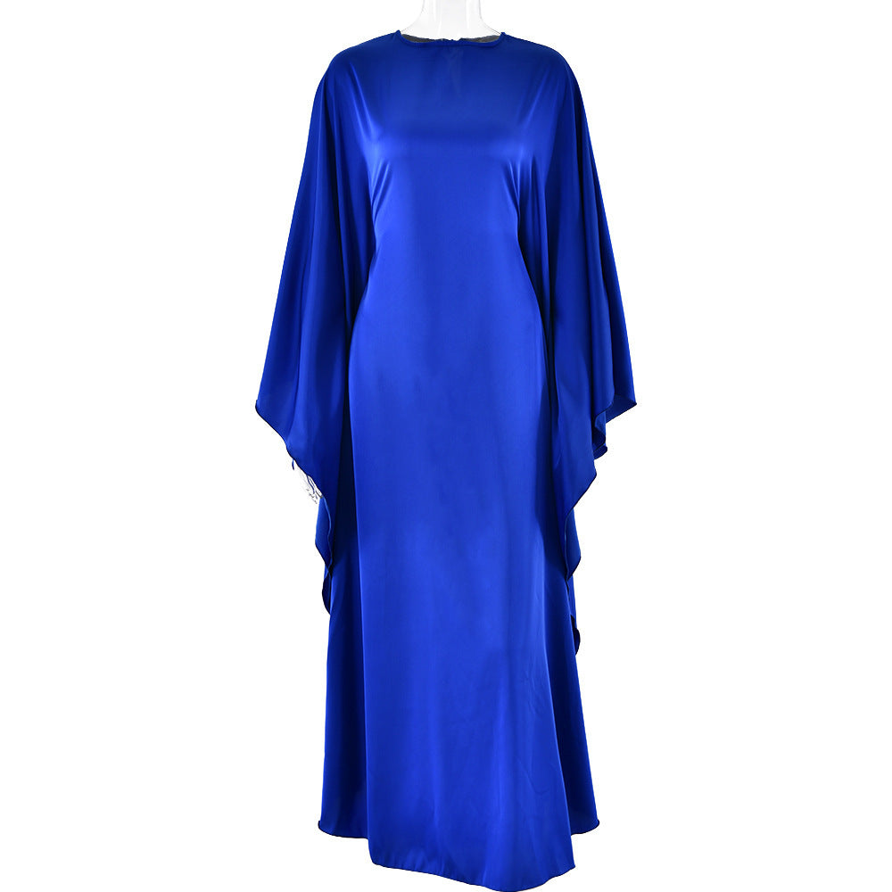 New Round Neck Satin Batwing Sleeve Loose Dress