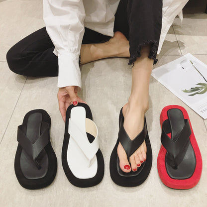 Summer New Cool Slippers Women Clip Feet Thick Sole