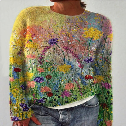 Fashion 3D Digital Three-dimensional Printing Round Neck Women's Sweater