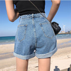 Wide-leg denim shorts
