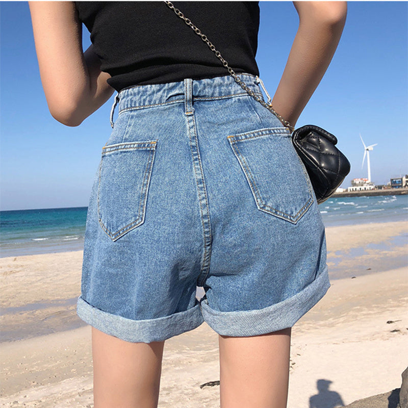 Wide-leg denim shorts