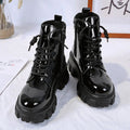 British Style Handsome Patent Leather Lace-up Motorcycle Boots