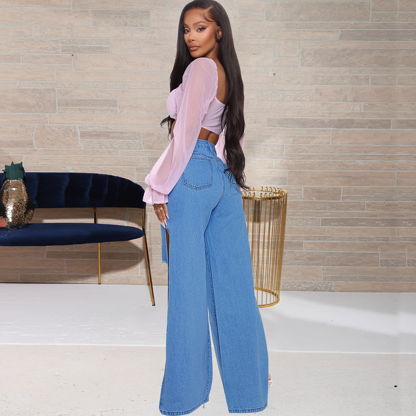 Women's Fashion Ripped High Waist Wide Leg Jeans