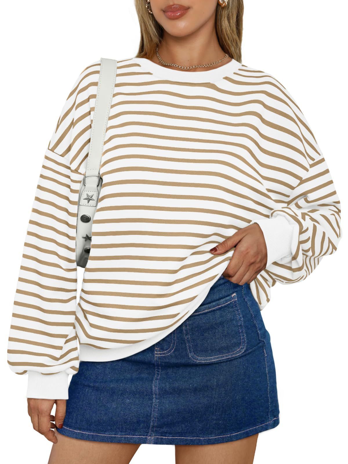 Women's Colorful Striped Round Neck Loose Sweatshirt