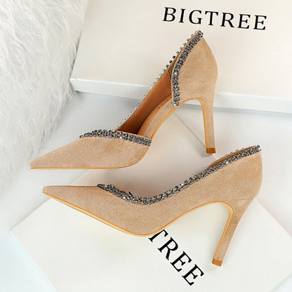 Suede hollow high heels