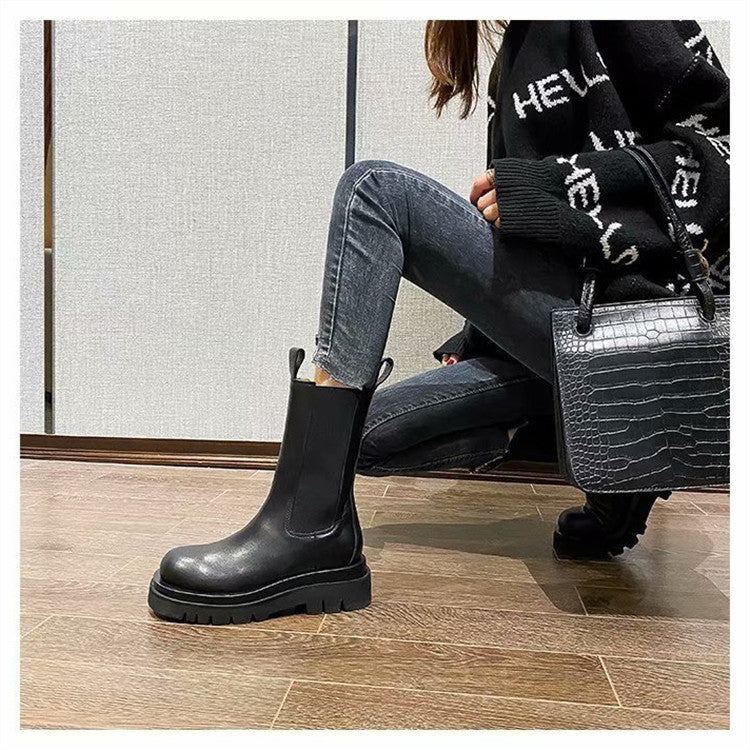 Fashion thick-soled smoke tube boots women