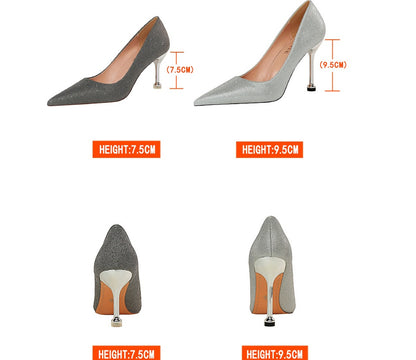 Shallow pointed toe sparkling high heels