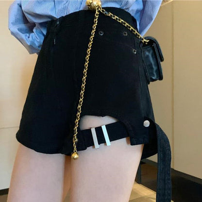 All-match irregular high waist denim shorts