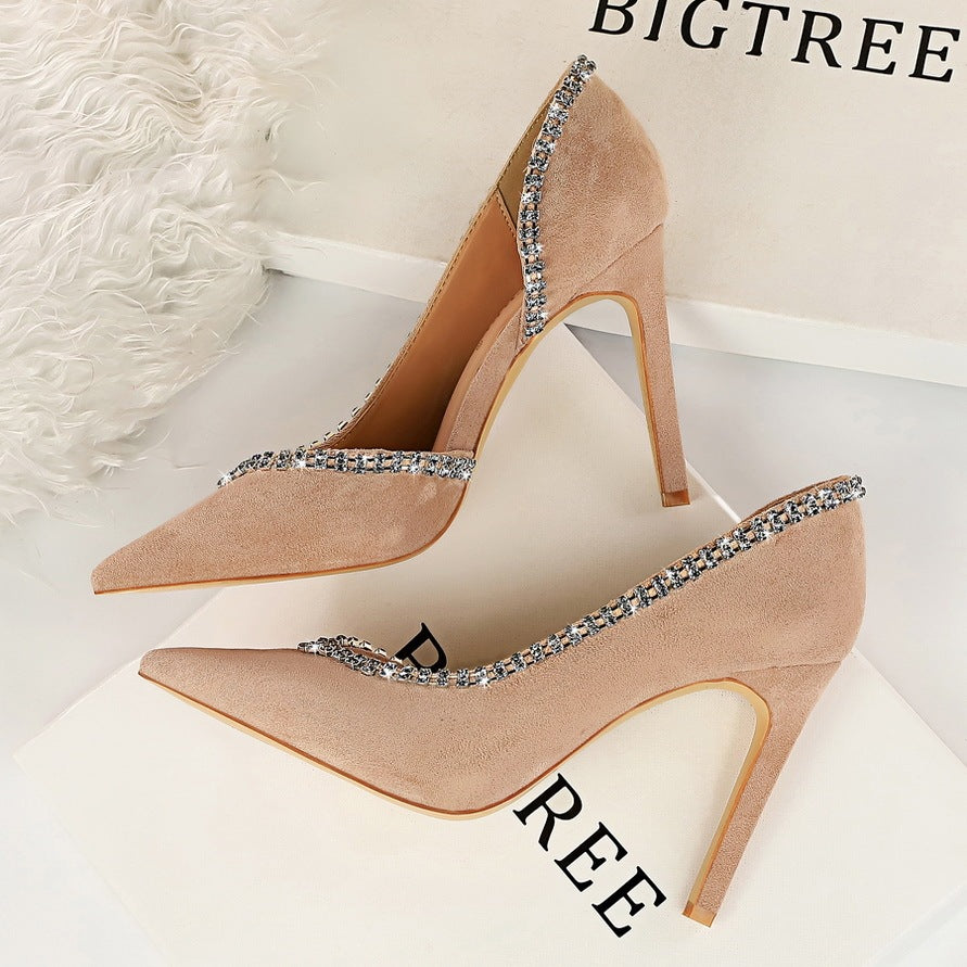 Suede hollow high heels