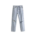 High Waist And Thin Straight Tube Slim Hole Jeans Women's Trousers