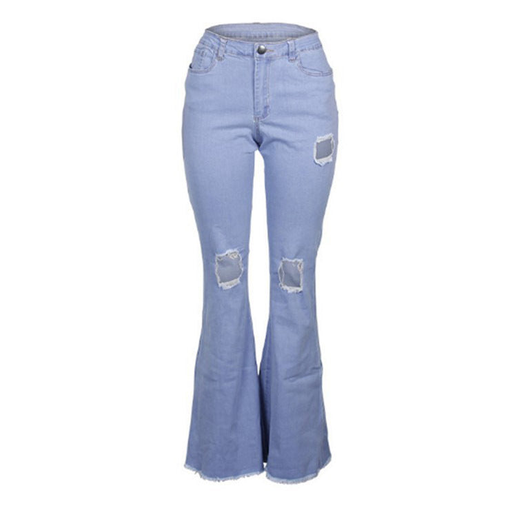 Vintage shredded solid color flared jeans