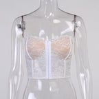 SUCHCUTE Sexy Sleeveless Hook Lace Corset Crop Top For Women Party Clubwear Tube Top 2000s Aesthetic Flower Print Tank Tops
