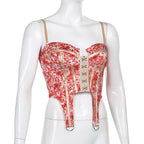 Retro Pattern Stitching Breasted Corset Waist Strap