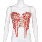 Retro Pattern Stitching Breasted Corset Waist Strap