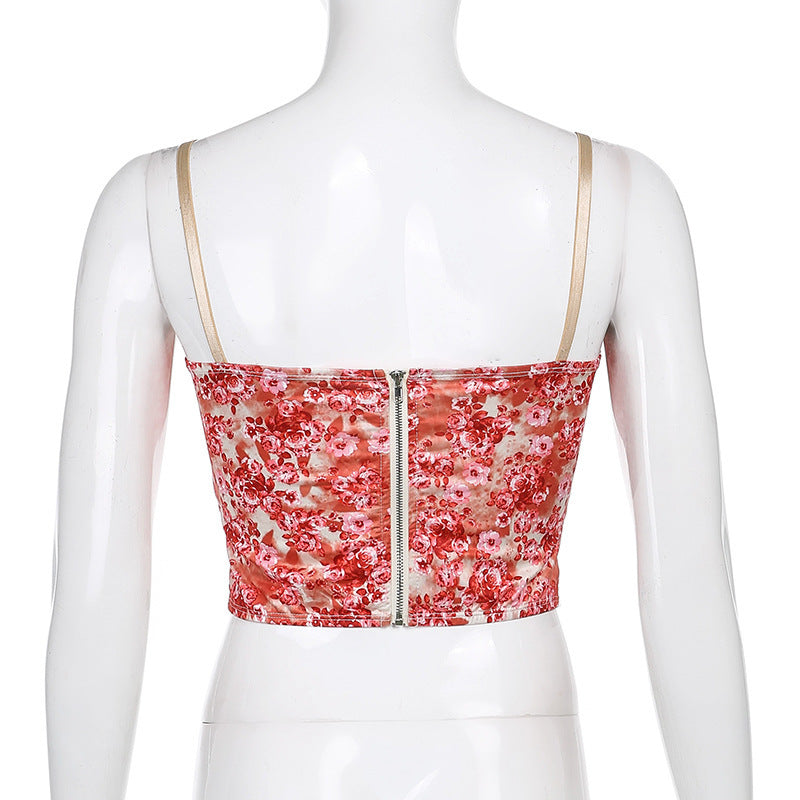 Retro Pattern Stitching Breasted Corset Waist Strap