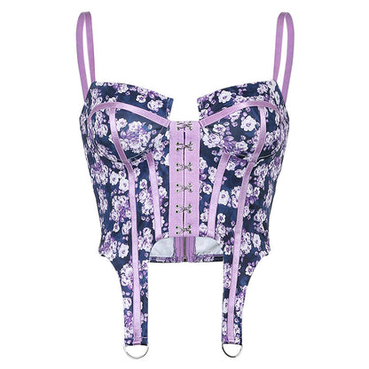 Retro Pattern Stitching Breasted Corset Waist Strap