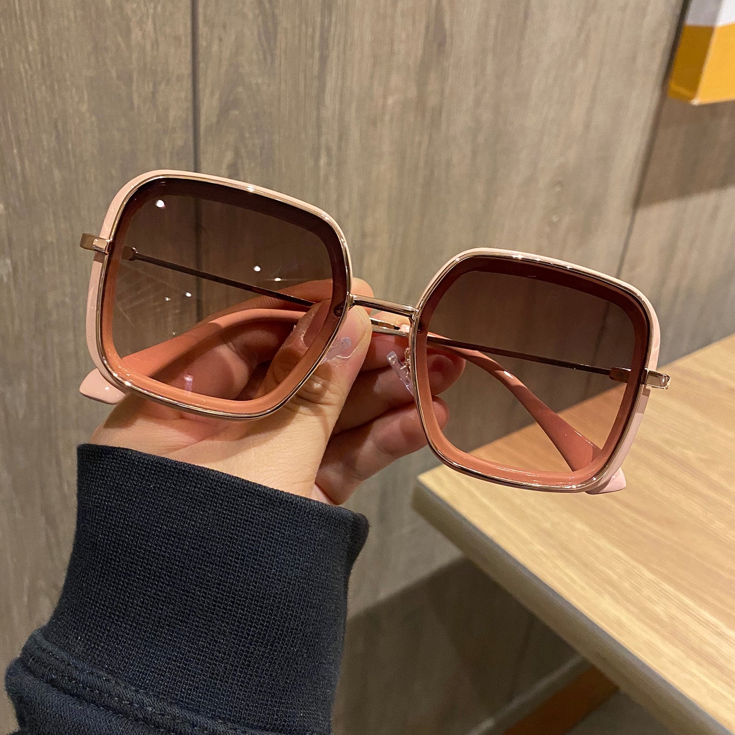 Retro Big Frame Square Brown Sunglasses For Women