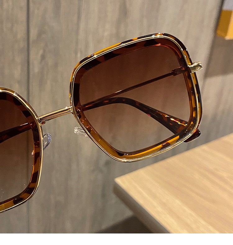 Retro Big Frame Square Brown Sunglasses For Women