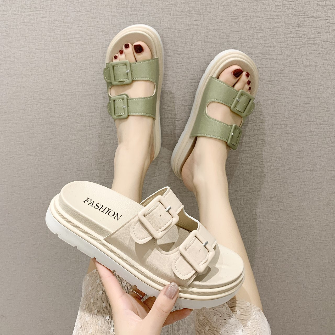 Platform Slippers Sandals Women Buckle Slippers Thick Sole Sandals Women Shoes Summer Leisure Hollow Open Toe Slides