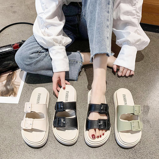 Platform Slippers Sandals Women Buckle Slippers Thick Sole Sandals Women Shoes Summer Leisure Hollow Open Toe Slides