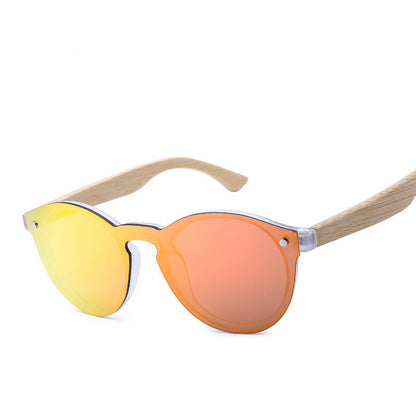 Color Film Wood Round Sunglasses