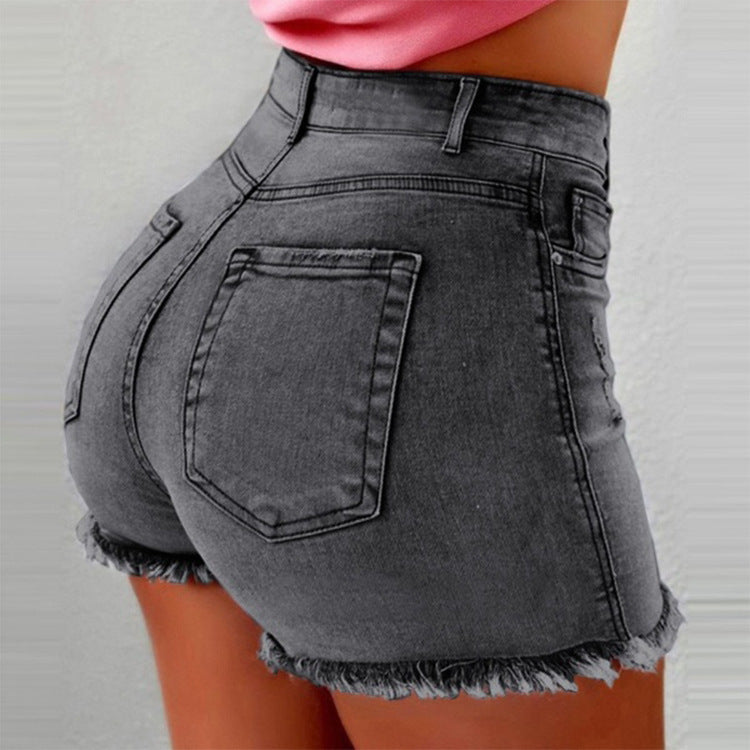 Women's Denim Shorts Tassel Hole High Waist