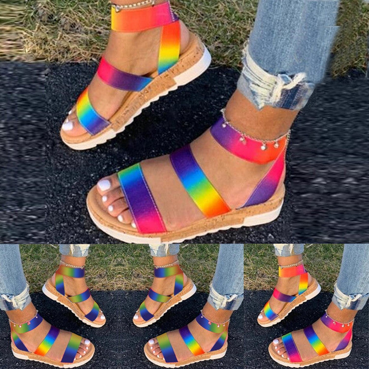 Foreign Trade Fashion Word Ribbon Thick-soled Beach Sandals Women