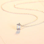Sterling Silver Pendant Necklace Women Exquisite Emerald Cut Zircon Necklace Jewelry